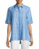 Penelope Grid-Print Blouse, Sail/Multi