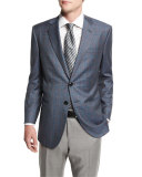 Taylor Plaid Two-Button Wool Jacket, Gray/Teal