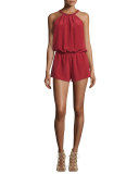 Nasiba Silk Halter Jumpsuit, Brick Red