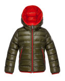 Mir Hooded Lightweight Down Puffer Jacket, Olive, Size 4-6