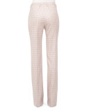 High-Waist Boot-Cut Check Pants, Flamingo/Steppe