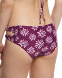 Raven Floral Cutout Hipster Swim Bottom, Agave/Sangria