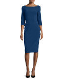 3/4-Sleeve Boat-Neck Sheath Dress, Sapphire