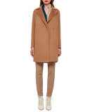 Bicolor Long-Sleeve Tunic Blouse, Camel/Seabiscuit