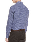 Small Check Long-Sleeve Sport Shirt, Navy