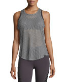 Aerate Checker-Print Mesh Athletic Tank, White/Black