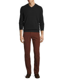 Cashmere Long-Sleeve V-Neck Sweater, Black