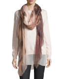Ombre Patterned Cashmere Scarf, Rose