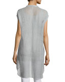 Sleeveless Button-Front Mesh Shirt, Silver