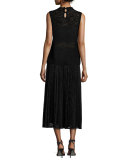 Dorothy Pleated Devore Midi Skirt, Black