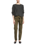 Enzyme-Wash Twill Straight-Leg Pants, Loden Green