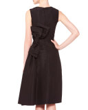 Side-Gathered Taffeta Dress, Black