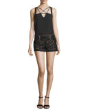 Lace Mid-Rise Boxing Shorts, Black