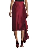 Aideen Cascade Ruffle Taffeta Skirt, Wine