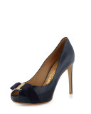 Plum Patent Peep-Toe Bow Pump, Oxford Blue