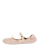 Rockstud Leather Ballerina Flat, Poudre