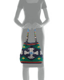 Large Woven Drawstring Tote Bag, Navy Sea