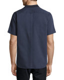 Flat Knit-Collar Short-Sleeve Oxford Shirt, Navy