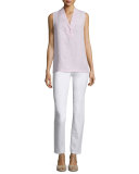 Dania Sleeveless V-Neck Linen Blouse, Radicchio Melange