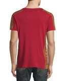 Gold-Striped Short-Sleeve T-Shirt, Red