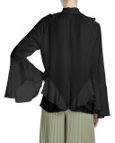 Long-Sleeve Romantic-Ruffle Blouse, Black