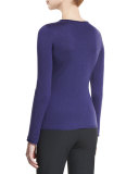 Long-Sleeve Diagonal Popcorn Knit Sweater, Imperial Purple