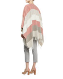 Striped Fringe-Trim Cape, Blush/Multi