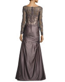 Long-Sleeve Embellished Taffeta Mermaid Gown, Orchid