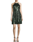 Halter-Neck Embellished Cocktail Dress, Emerald