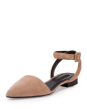 Lauren Suede Ankle-Wrap d'Orsay Flat, Truffle
