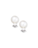 South Sea Pearl & Single Diamond Button Earrings
