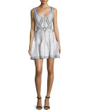 Godet-Pleated Tank Dress, Alabaster/Combo