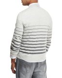 Striped Fine-Gauge Crewneck Sweater, Gray