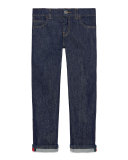 Washed Stretch Denim Jeans, Indigo, Size 4-12