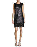 Sleeveless Sequin & Lace Shift Dress, Hematite