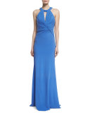 Sleeveless Keyhole Ruched-Bodice Gown 