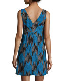 Lyla Sleeveless Chevron-Print Dress, Azure
