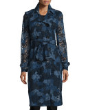 Double-Breasted Lace Trench Coat, Ink Blue