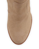 Dalton Suede Stacked-Heel Bootie, Cement