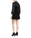 Pintucked Silk Chiffon Top, Black