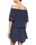 Jessa Plisse Off-the-Shoulder Dress, True Navy