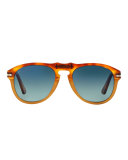 PO649S Aviator Sunglasses, Spotted Havana/Blue