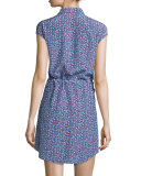 Gigi Cap-Sleeve Belted Shirtdress, Hudson Blue Linos