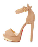 Tuctopen Leather Platform Red Sole Sandal, Nude/Gold