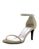 Naked Shimmery Low-Heel Sandal, Silver