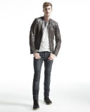 Lightweight Leather Jacket W/Quilted Panels, Combat Green