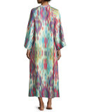 Ikat Printed Zip Lounge Caftan, Bright Blue Multi
