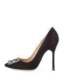 Hangisi Crystal-Buckle Satin Pump, Black, 115mm