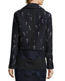 Embroidered Jacquard Moto Jacket, Blue