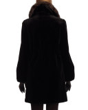 Sable-Collar Mink-Fur Stroller Coat, Black